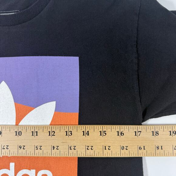 Adidas Men’s Small Black Trefoil T-Shirt Orange Aqua Graphic Tee - Picture 4 of 6